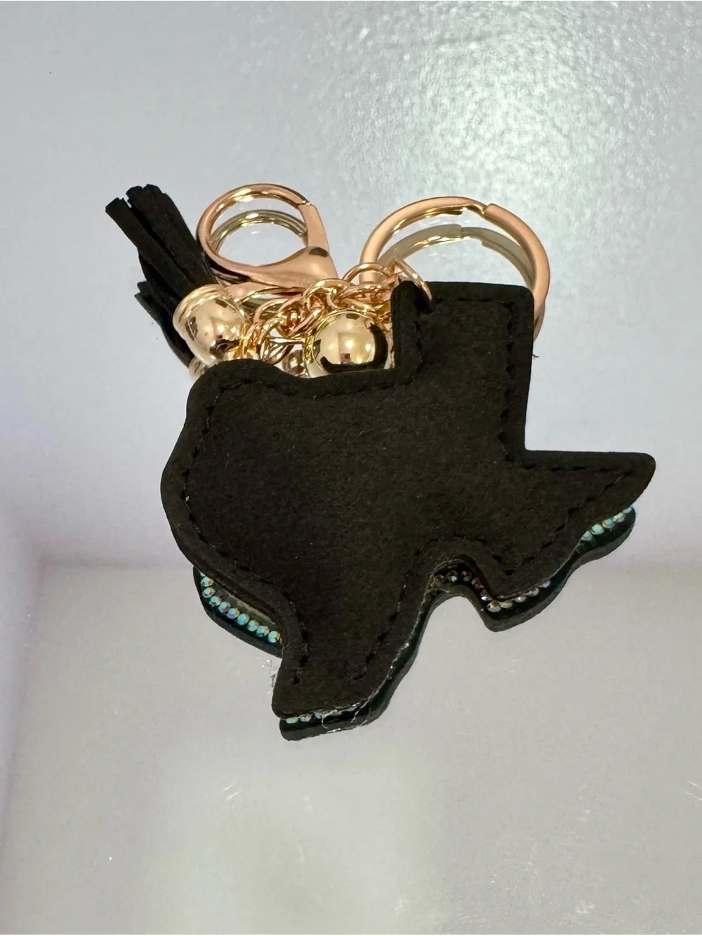 New Leopard Texas Keychain with Black Tassel and Gold Hardware